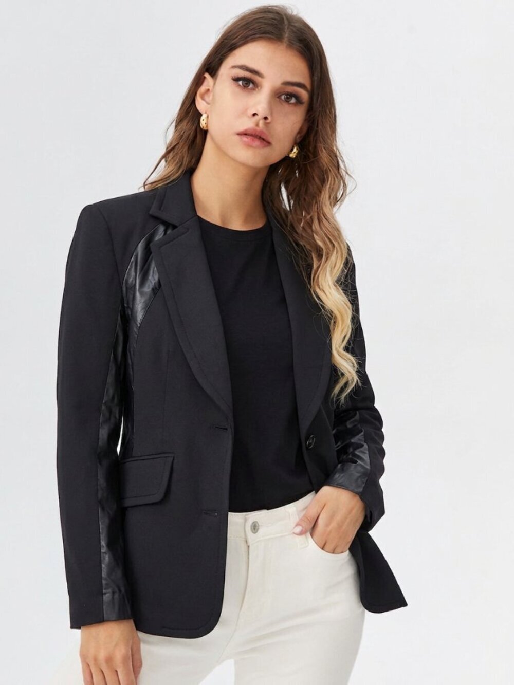 NWT Redwood Court Black Cotton Faux Leather Trim Blazer - Picture 1 of 12